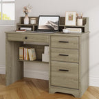 4 EVER WINNER Computer Desk with Drawers, Small Desk with Monitor Stand and File Drawer, Wood Desk with Storage, Writing Desk for Bedroom Home Offic, Grey