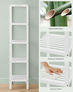 SONGMICS Bamboo Storage Shelf, 5-Tier Shelving Unit, Multifunctional, in The Entryway, Bathroom, Living Room, Balcony, Kitchen, 13 x 13 x 57.5 Inches, Cloud White UBCB055W01