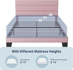 Allewie Full Size Platform Bed Frame with Velvet Upholstered Headboard and Wooden Slats Support, Fully Upholstered Mattress Foundation/No Box Spring Needed/Easy Assembly, Pink