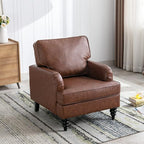 PU Leather Upholstered Accent Chair Modern Single Sofa Chair with Thick Removable Back Cushion and Black Printed Legs Armchair for Living Room/Bedroom/Reading Room, Brown