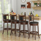 COSTWAY Bar Stools Set of 4, 30.5” Swivel Upholstered Bar Height Bar Stool w/Curved Backrest & Cushioned Seat, Solid Rubber Wood Legs & Resting Footrest, Bar Chairs for Kitchen Island (4, 30.5”)