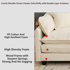 Aoowow Modular Sectional 4 Seater Cloud Sofa Couch for Living Room,149.6" Cloud Sofas with Deep Seat,Modern Chenille 4 Seat Sofas,Fluffy Cloud Couches for Bedroom,Office,Hotel (Beige, 4 Seater)
