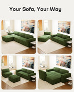 Marsail Modular Sectional Sofa, 111" L-Shaped Cloud Boneless Sectional Couch with Deep Seat, Freely Combinable Modern Sofa for Living Room, No Assembly, Plush Corduroy Fabric, Green