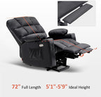 MCombo Medium Lay Flat Dual Motor Power Lift Recliner Chair Sofa with Massage and Heat for Elderly People, Infinite Position, Faux Leather 7679 (Black, Medium)