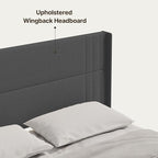 Gizoon King Size Bed Frame, Wingback Upholstered Platform Bed with Steel Frame, Wooden Slats, Noise-Free, No Box Spring Needed