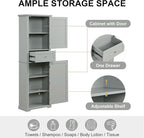 Tall Storage Cabinet, Bathroom Floor Freestanding Storage Cabinet with 2 Doors, One Drawer, and Adjustable Shelf for Bathroom, Office, Living Room, Grey