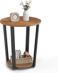 VASAGLE Round Side End Table, 2-Tier Accent Bedside Table with Storage Shelf, Easy Assembly, Nightstand for Small Spaces, Living Room, Bedroom, Honey Brown and Ink Black ULET057KB01S