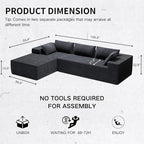 105" Modular Sectional Sofa L Shape for Bedroom, Modular Cloud Sofa with Deep Seat for Living Room, Upholstered Couches No Assembly Required Black, Left Facing Chaise