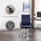 Office Desk Chair Leather, Conference Room Chairs with Wheels, Executive Modern High Back Ergonomic Swivel Rolling Ribbed Computer Chair
