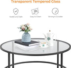 Yaheetech 36" Round Glass Coffee Table, Black Circle Coffee Table Center Table with Glass Top, Small Coffee Table for Living Room, Office & Apartment