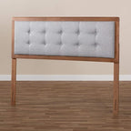 Mid-Century Marvel Fabric Upholstered Walnut Brown Finished Wood Headboard, Wall Mount Headboard Queen/Light Gray