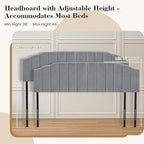 Upholstered Headboard Adjustable Height Queen/King Headboard Cream Velvet Tufted Modern Vertical Channel Design with Stepped Silhouette Top Edge(Grey King)