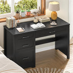 Vabches Farmhouse 47" Executive Desk with File Drawer, Wood Computer Desk with 3 Storage Drawers, Workstation for Home Office, Study, Writing.Black.