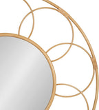 Kate and Laurel Cori Boho Round Mirror; 34 Inch Diameter; Natural; Light Decorative Metal Mirror with Rattan Accenting for Coastal Home Wall Decor
