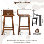 COSTWAY Solid Wood Bar Stools Set of 2, 24.5-inch Counter Height Chairs with Low Back and Footrest, Farmhouse Wooden Armless barstools for Kitchen Island, Dining Room, Cafe, Breakfast, Brown