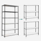 SONGMICS 6-Tier Storage Shelves, Wire Shelving Unit, Kitchen Metal Shelves, Storage Rack with Adjustable Shelves, Shelf Liners, 8 Hooks, for Garage, 13.8 x 35.4 x 69.7 Inches, Black ULGR096B01