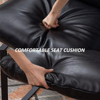 DUOMAY Mid-Century Accent Chair Armchair Set of 2, Comfy PU Leather Leisure Chair Lazy Chair with Metal Leg for Living Room Bedroom Office Apartment, Black