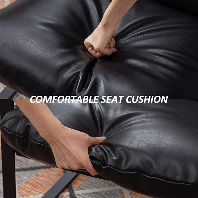 DUOMAY Mid-Century Accent Chair Armchair, Comfy PU Leather Leisure Chair Lazy Chair with Metal Leg for Living Room Bedroom Office Apartment, Black