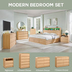 Modern 6 Drawers Dresser for Bedroom, 47" Wide Wood Dressers & Chests of Drawers w/Curved Profile Design, Mid Century Modern Dresser w/Natural Texture for Bedroom, Living Room, Natural Oak