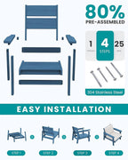 SERWALL HDPE Outdoor Couch, Blue Frame and Khaki Cushion