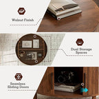 Coffee Table for Living Room, Modern Round Coffee Table with Cabinets & Sliding Doors, Home Small Space, 29.9" Fluted Center Table, Walnut