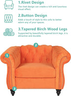 Accent Sofa Chair for Living Room, Mid Century Modern Velvet Upholstered Armchair, Oversized Comfy Single Couch Chair with Cushion, Tufted Chesterfield Sofa Couch for Home, Bedroom, Apartment (Orange)