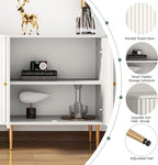 HLR Sideboard Buffet Cabinet with Fluted Texture, White Accent Cabinet with 2 Doors, Modern Credenza Storage for Kitchen Living Room, Entryway (White, 1Piece)