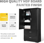 Tall Storage Cabinet, Bathroom Floor Freestanding Storage Cabinet with 2 Doors and 2 Drawers for Bathroom, Office, Living Room, Black