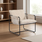 Modern Accent Chair Comfortable Living Room Chairs with Armrests, Bedroom Reading Chair, Chenille Upholstered Lounge Metal Chair