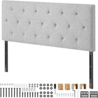 VEVOR Headboard, Full Size Headboard with Adjustable Height, Comfortable Diamond Tufted for Full Size Bed, W 56.3 x H（35.6-47.4） inches, Ideal for Bedroom, Hotel, Homestay, Dormitory, Light Grey