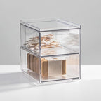mDesign Stackable Storage Containers Box with 2 Pull-Out Drawers - Stacking Plastic Drawer Bins for Master or Guest Bathroom, Linen Closet, Vanity, or Makeup Table - Lumiere Collection - 8 Pack, Clear