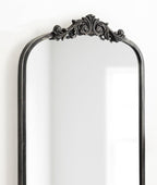 Kate and Laurel Arendahl Vintage Arched Tall Panel Mirror, 18 x 58, Antique Black, Traditional Baroque Full Length Mirror with Ornate Garland Inspired Crown for Bedroom