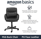 Amazon Basics Office Computer Task Desk Chair with Padded Armrests, Mid-Back, Adjustable, 360 Swivel, Rolling, 275 Pound Capacity, 24.2"D x 24"W x 34.8"H, Black Faux Leather