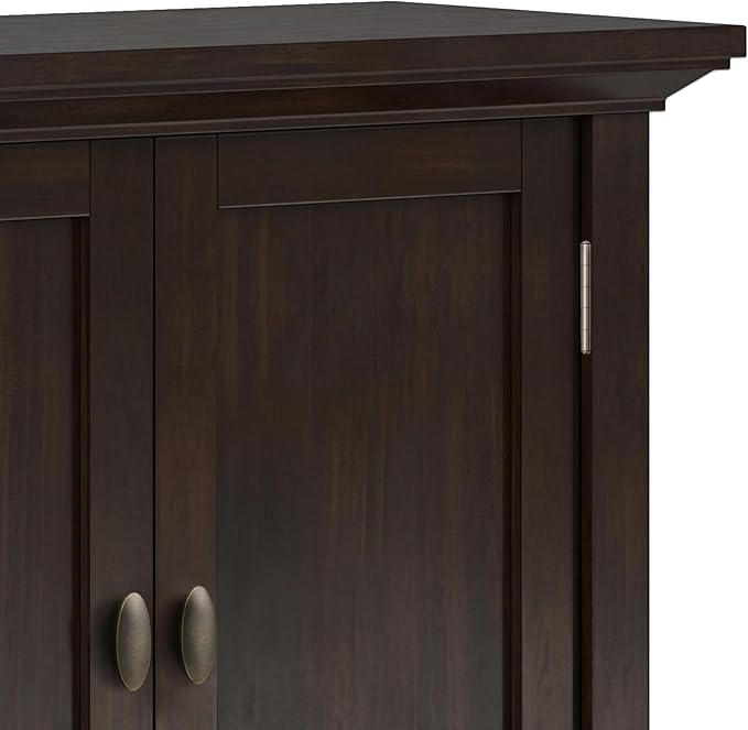 SIMPLIHOME Redmond SOLID WOOD 32 inch Wide Transitional Low Storage Cabinet in Brunette Brown for the Living Room, Entryway and Family Room