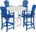 POLYWOOD® Palm Coast 5-Piece Round Farmhouse Bar Set in Pacific Blue/White