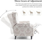 Pushback Recliner Chair, Floral Fabric Wingback Recliner Chair, Upholstered Armchair Push Back Recliner, Rivet Trim Single Sofa Accent Chair with Wood Legs for Living Room, Beige