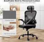 Farini Ergonomic Office Chair, Home Office Desk Chair with Headrest, High Back Computer Chair with Armrests and Adjustable Lumbar Support for Home Office Study Room, White & Black