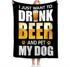 Funny Beer and Dog Throw Blanket - Gifts and Decor for Men Women Adults - Soft Warm Cozy Fleece for Couch Sofa Bed 50"x40"