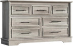 LGHM 7 Drawers Dresser for Bedroom, 54" Wide Chest of Drawers with Smooth Gliding Drawers, Gray Wood Dresser, Sturdy Storage Dressers Organizer with Metal Handles for Home Office, Farmhouse, Nursery