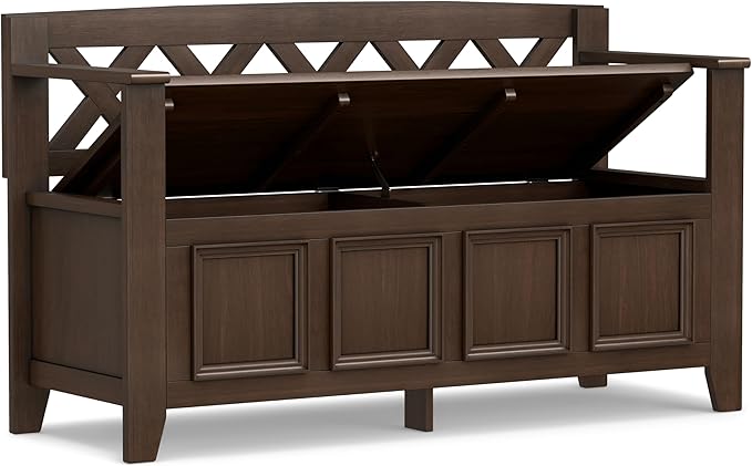 SIMPLIHOME Amherst Entryway Storage Bench - 48 inch Wide Solid Wood Hallway Seat in Natural Aged Brown, Transitional Bench for Entryway or Living Room with Lift-Up Lid and Spacious Storage
