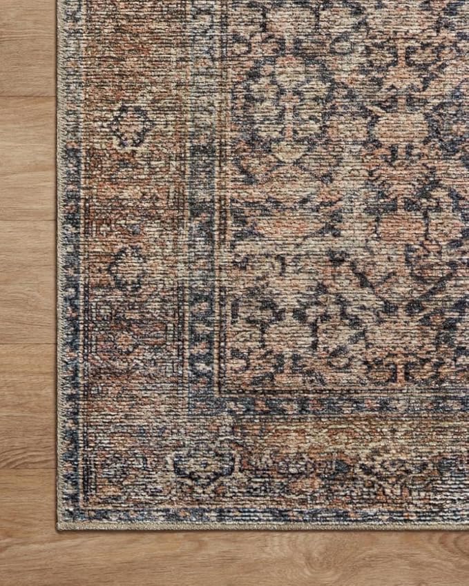 Loloi Amber Lewis Billie Collection, Ink & Salmon 2'-0" x 5'-0" Area Rug – Antique & Distressed Accent Rugs for Living Room, Bedroom, Entryway & Hallway, No Shed High Traffic Area Home Decor Rug