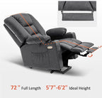 MCombo Large Power Lift Recliner Chair Sofa with Massage and Heat for Big and Tall Elderly People, 3 Positions, Cup Holders, and USB Ports, Faux Leather 7539 (Large, Dark Grey)