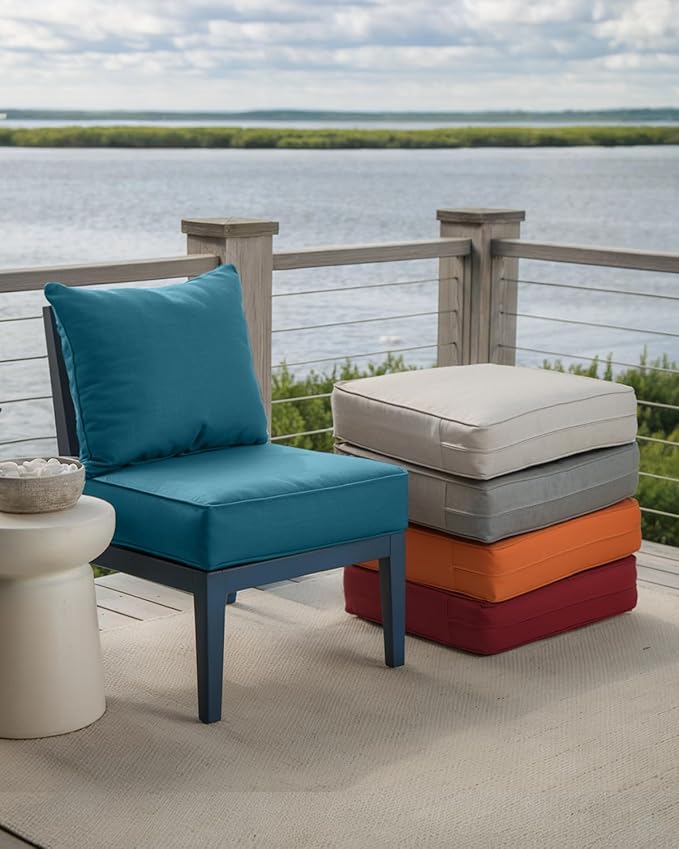 Luxury 24x24x6 Inch Outdoor Cushions for 5 Peice Patio Furniture Set - Set of 5 Water-Resistant Pillow for Dining Rocking Swivel Chairs Loveseat Couch Sectional Sofa - Peacock Blue