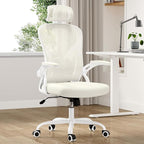 Farini Ergonomic Office Chair, Home Office Desk Chair with Headrest, High Back Computer Chair with Armrests and Adjustable Lumbar Support for Home Office Study Room, White & Beige