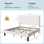 Allewie King Size Upholstered Bed Frame with Vertical Channel Tufted Headboard, Soft Corduroy Fabric Platform Bed, Strong Wooden Slats Support, Easy Assembly, No Box Spring Needed, White
