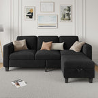 Sectional Sofa Couches for Living Room - 78''Convertible Modular Three-Seater L-Shaped Pet-Friendly Couch,Washable Sofa Cover-Bench Storage, Suitable for Small Living Room, Apartment,Office-Black