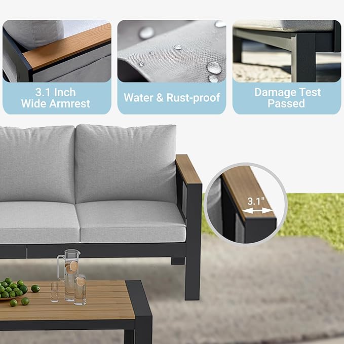 Corinth 2-Piece Aluminum Patio Conversation Set - Outdoor, Porch, Balcony, Yard, Gardern, All Weather,1 Ergonomic Design Love Sofa and 1 Coffee Table, White