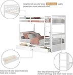 Merax Wood Bunk Bed with Drawers,Convertible Bunk Bed with Ladders and Two Storage Drawers,Solid Wood Detachable Bed Frame with Ladders,Twin Over Twin Size,White