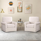 INZOY Swivel Accent Chair Linen Mid Century Modern Chair, Comfy Swivel Barrel Reading Chair, Upholstered Square Chair for Living Room Bedroom Small Spaces, Fully Assembled, Beige