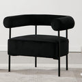 Modern Accent Chair with Curved Back, Small Living Room Vanity Chair, Black Comfy Velvet Barrel Armchair with Metal Legs & Upholstered for Bedroom, Makeup Room